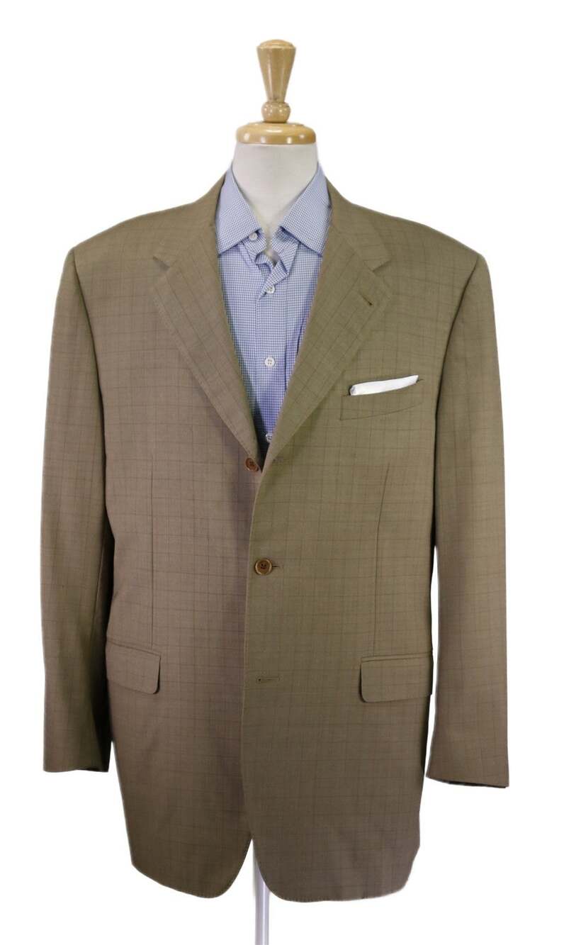 Canali Brown Gold Check Super 120's Wool Sportcoat Blazer 44L